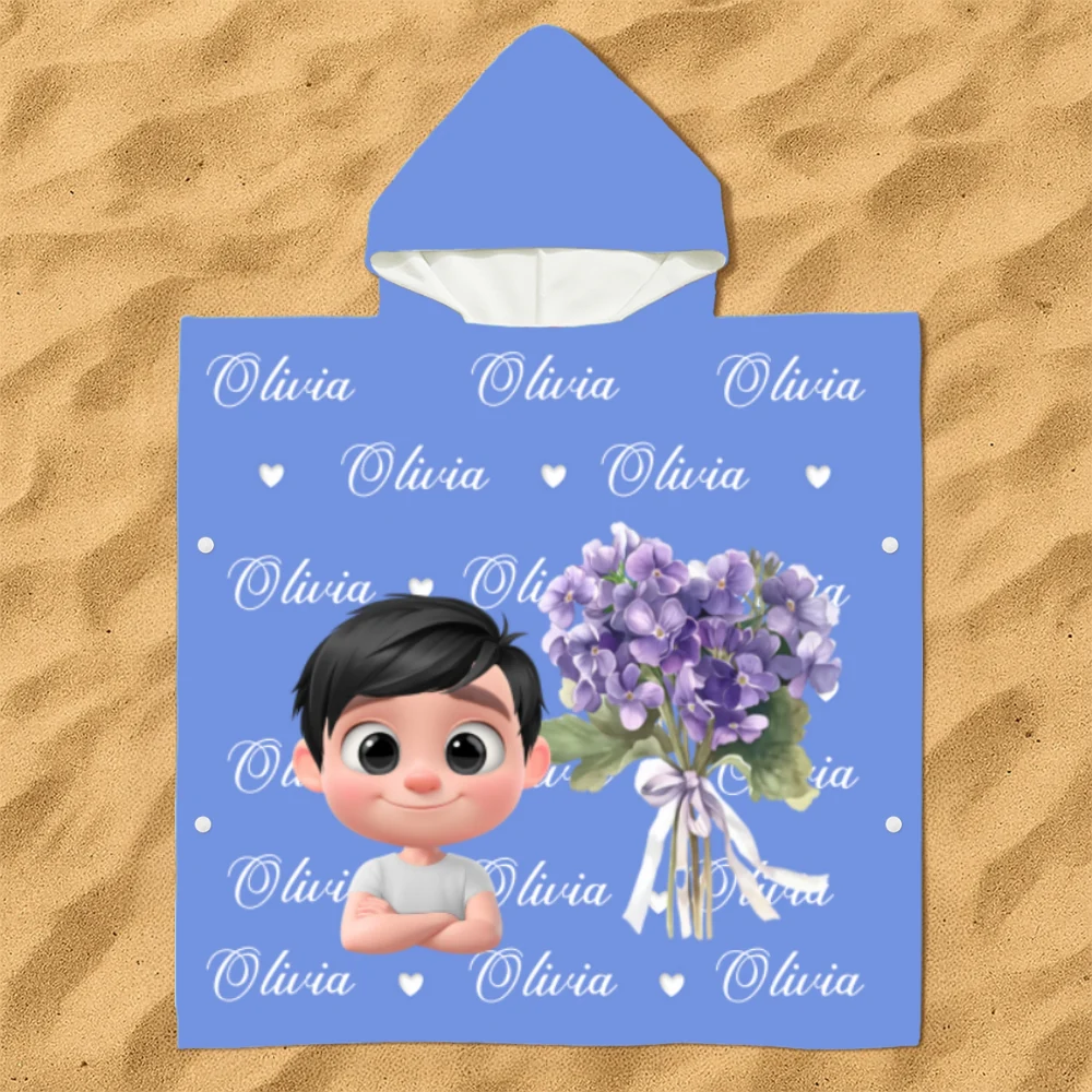 Birthmonth Flower - Personalized Custom Hooded Beach Towel - Image 7