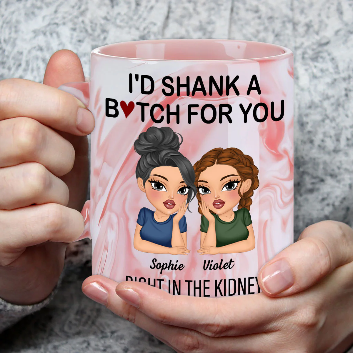 Bitches Forever - Personalized Custom Pink Marble Mug - Image 2