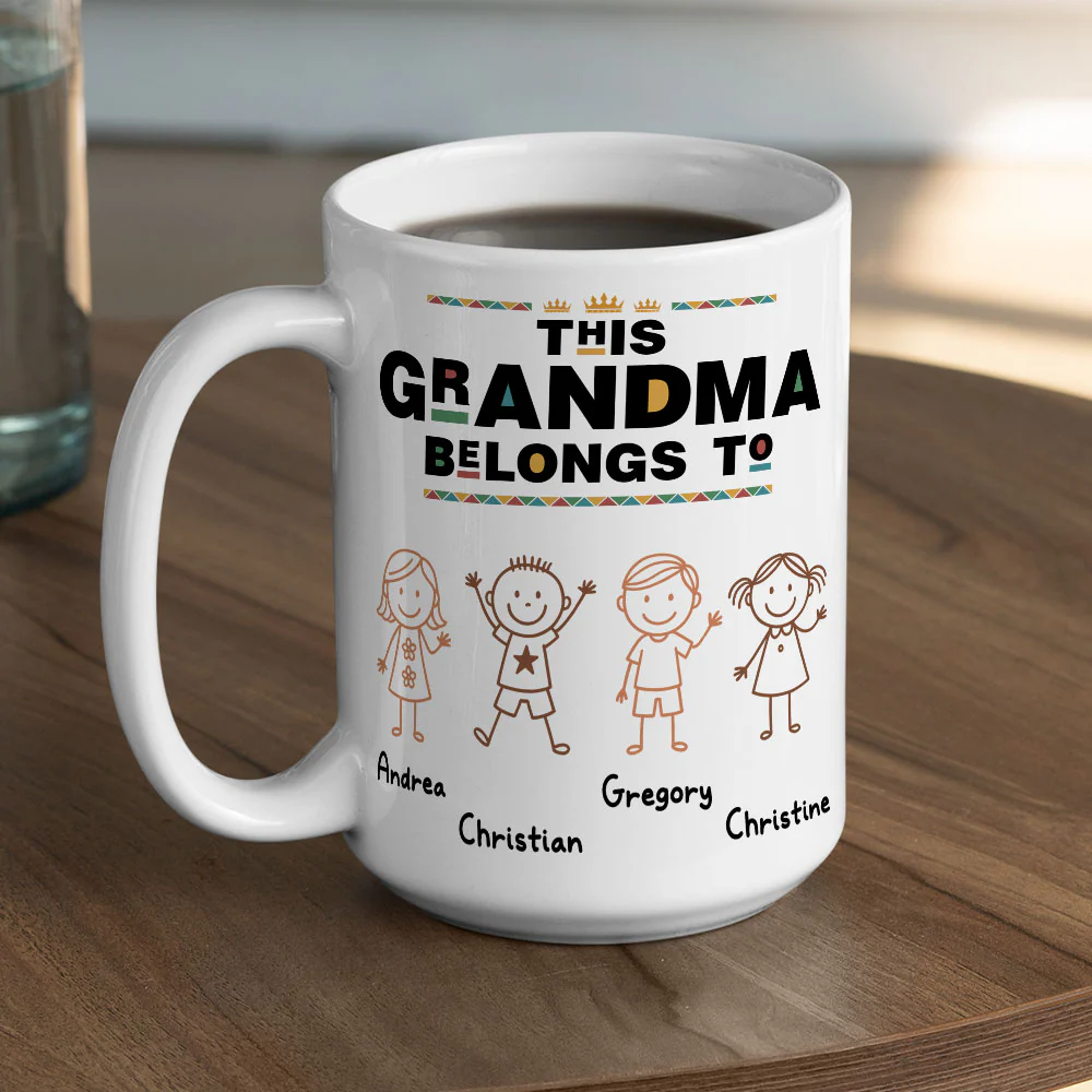 Black Dad Grandpa Belongs To - Personalized Custom Coffee Mug - Image 4