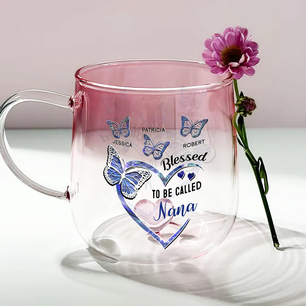 Blessed Mimi - Personalized Custom Pink Gradient Glass Mug - Image 2