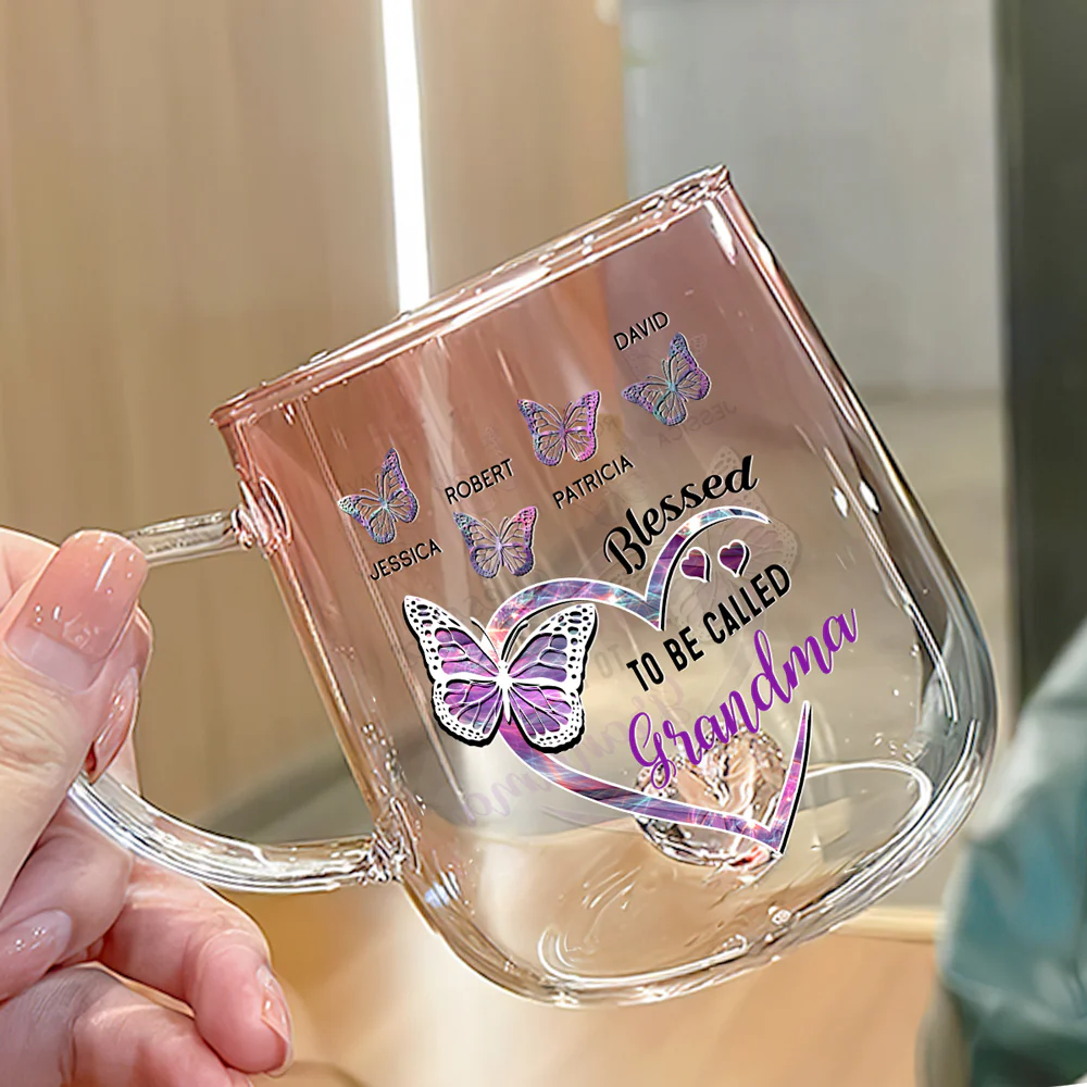 Blessed Mimi - Personalized Custom Pink Gradient Glass Mug - Image 3