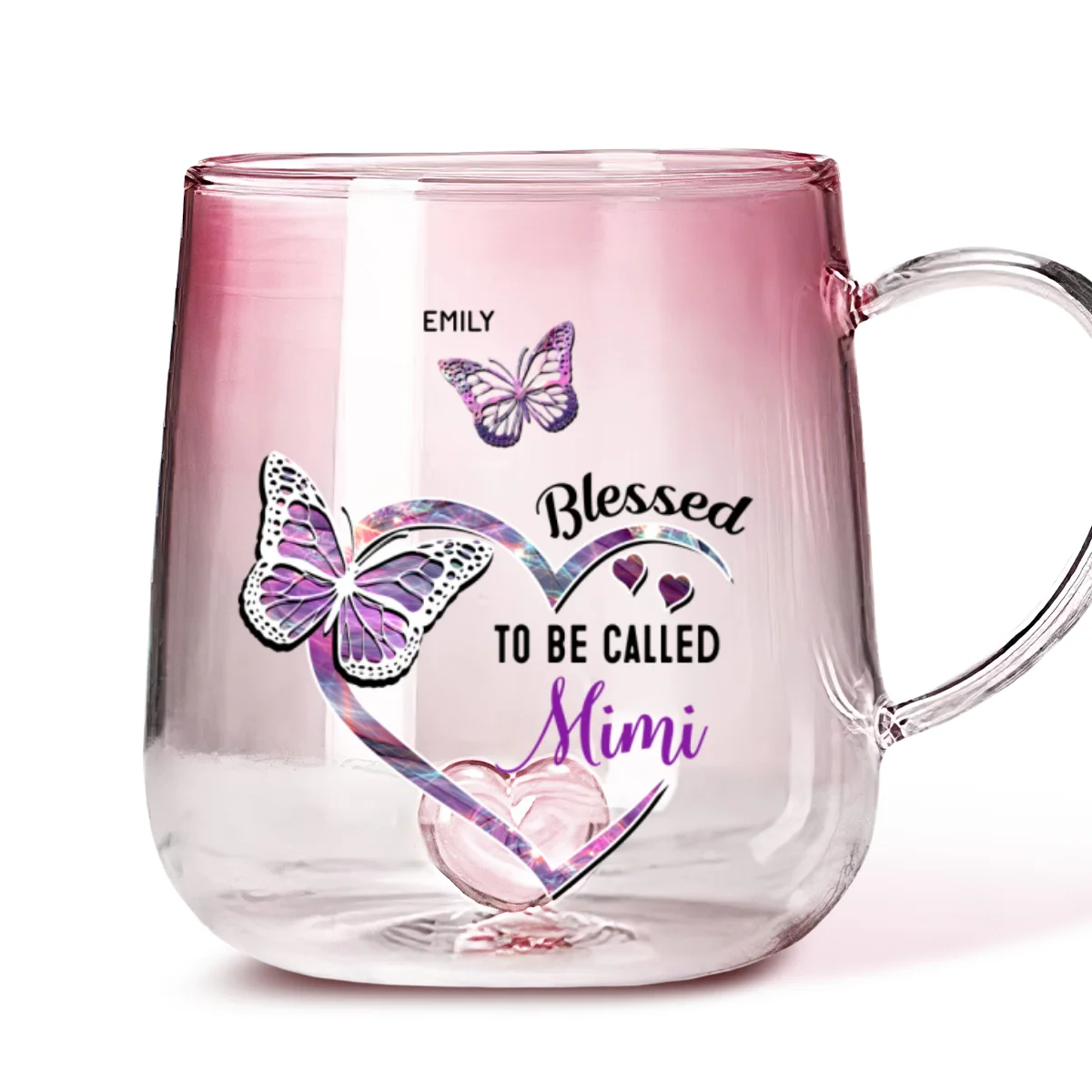 Blessed Mimi - Personalized Custom Pink Gradient Glass Mug - Image 5