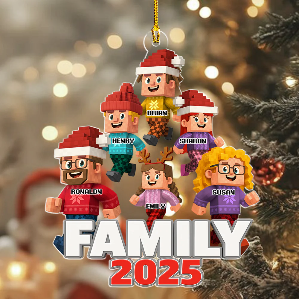 Blocky Voxel Family Christmas Tree - Personalized Custom Acrylic Ornament - Image 6