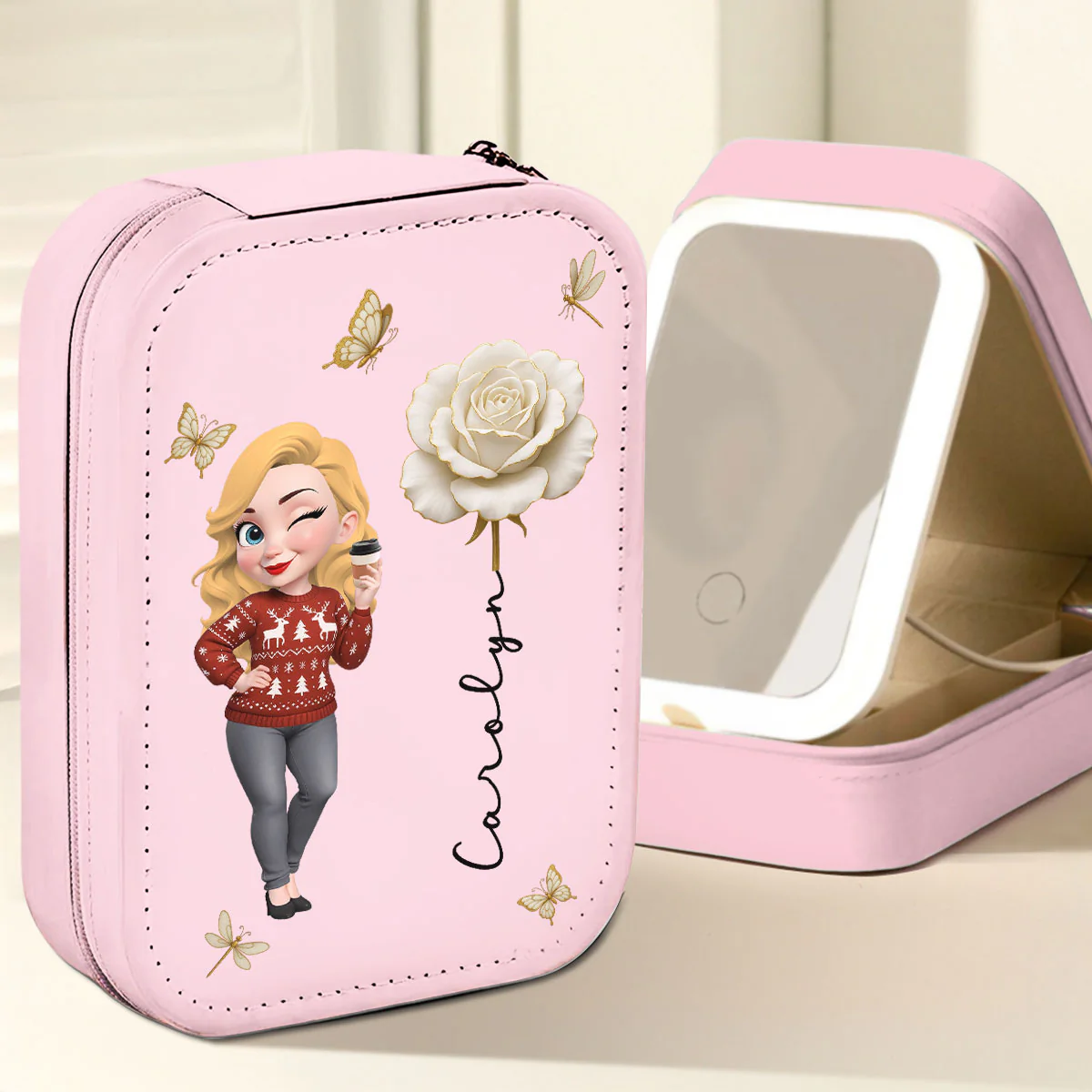 Bloom Within - Personalized Custom Jewelry Box With LED Mirror