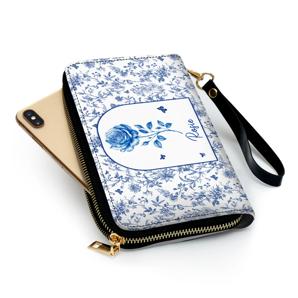Blooming In Blue - Personalized Custom Leather Wallet - Image 2