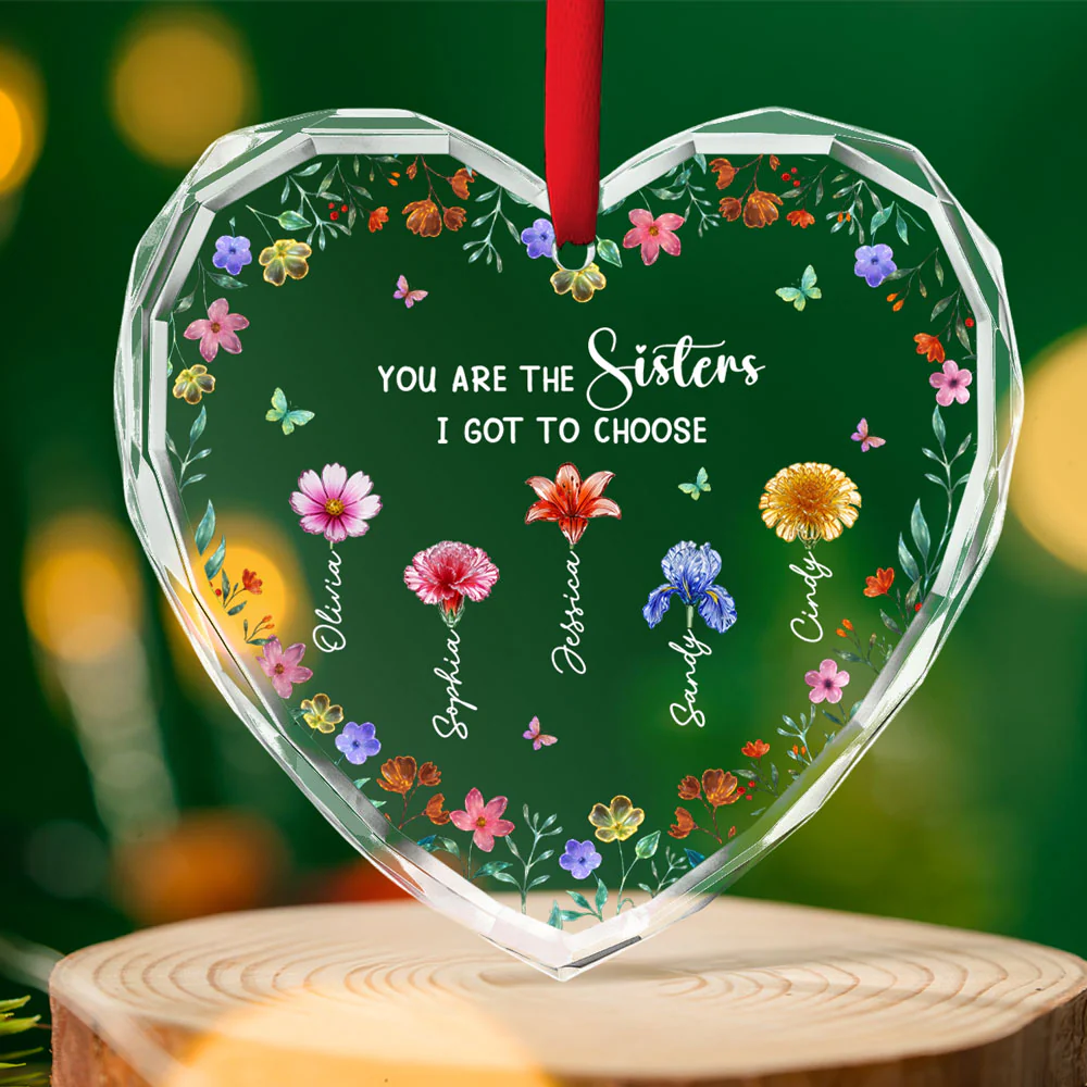 Blooming Sisters - Personalized Custom Glass Ornament - Image 2