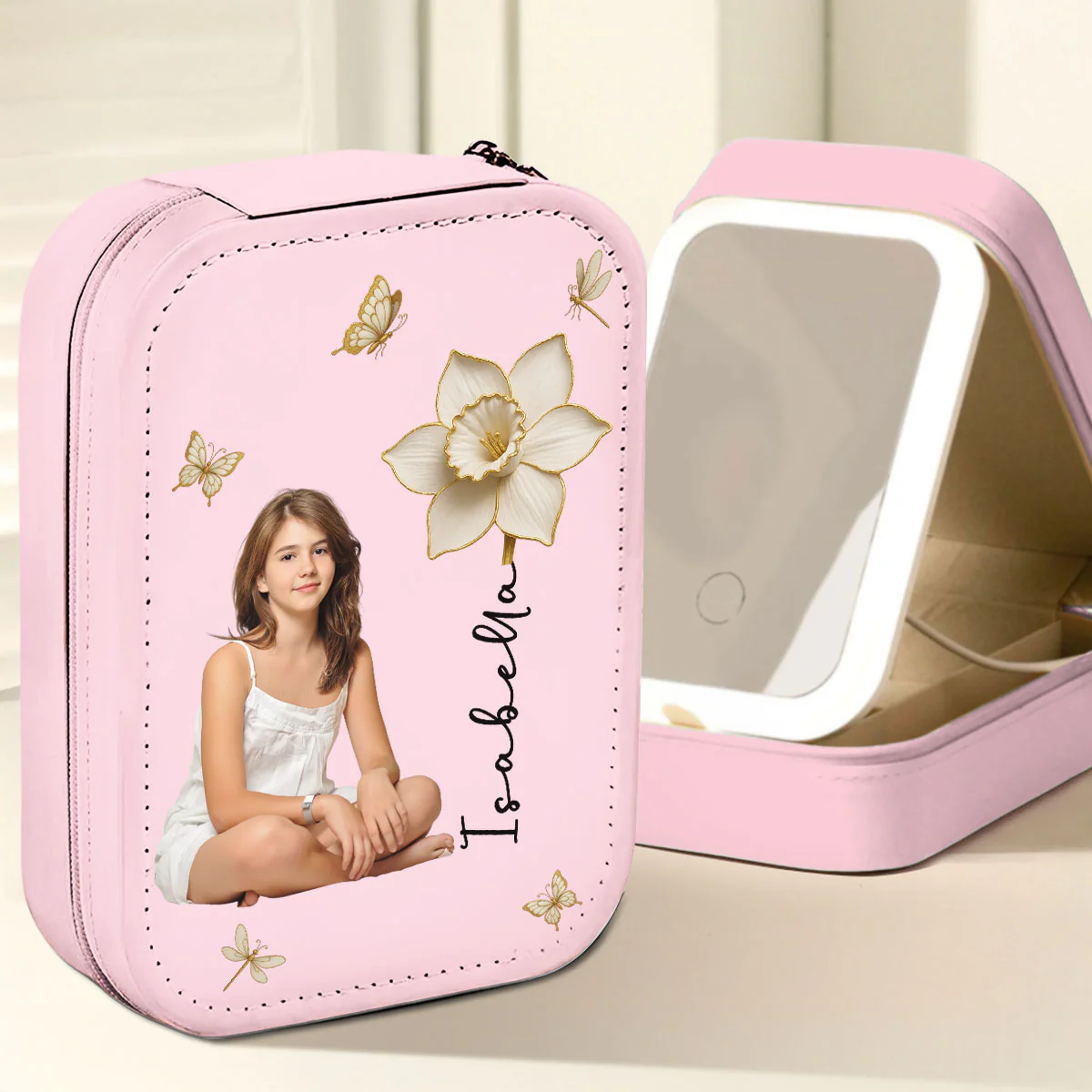 Blooming Soul With Photo - Personalized Custom Jewelry Box With LED Mirror