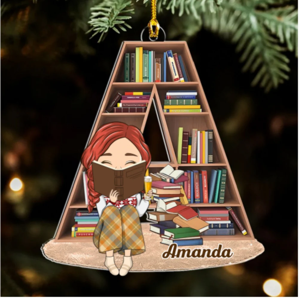 Book Lover Bookworm - Personalized Custom Acrylic Ornament - Image 5