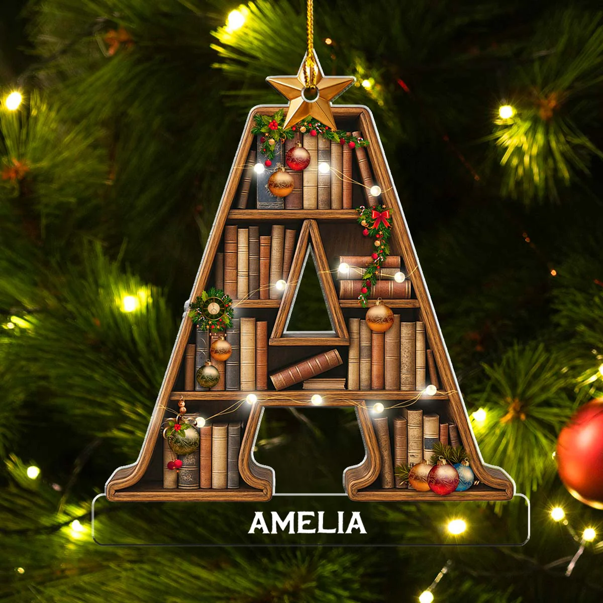 Bookaholic Christmas - Personalized Custom Acrylic Ornament - Image 4