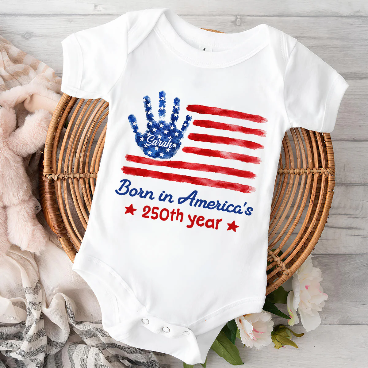 Born In America 250th Year - Personalized Custom Baby Onesie - Image 2