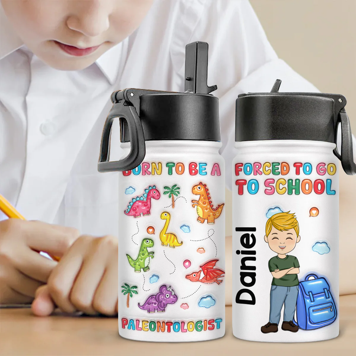 Born To Be A Paleontologist - Personalized Custom Kids Water Bottle - Image 3