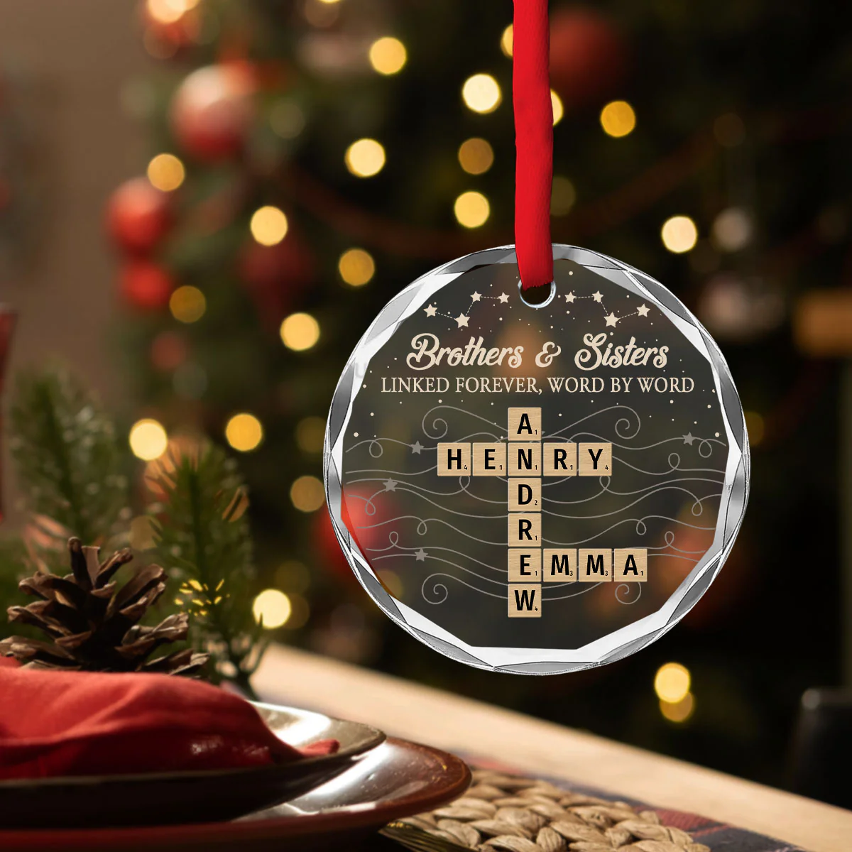 Brother And Sister Linked Forever Always - Personalized Custom Glass Ornament - Image 3