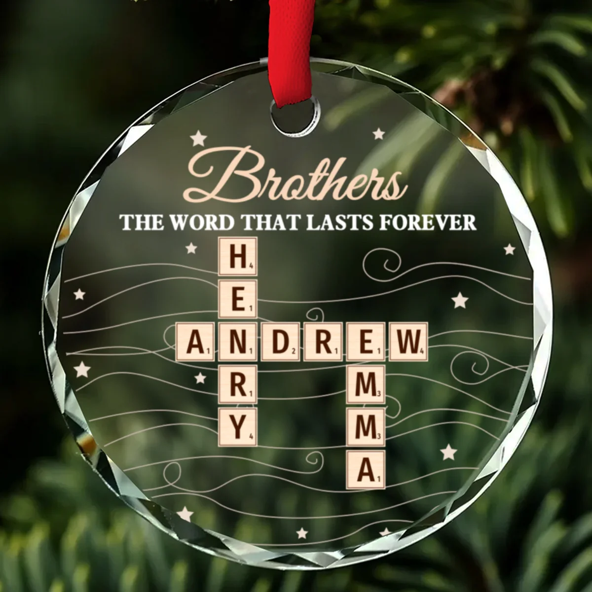 Brother And Sisters Word By Word - Personalized Custom Glass Ornament - Image 7