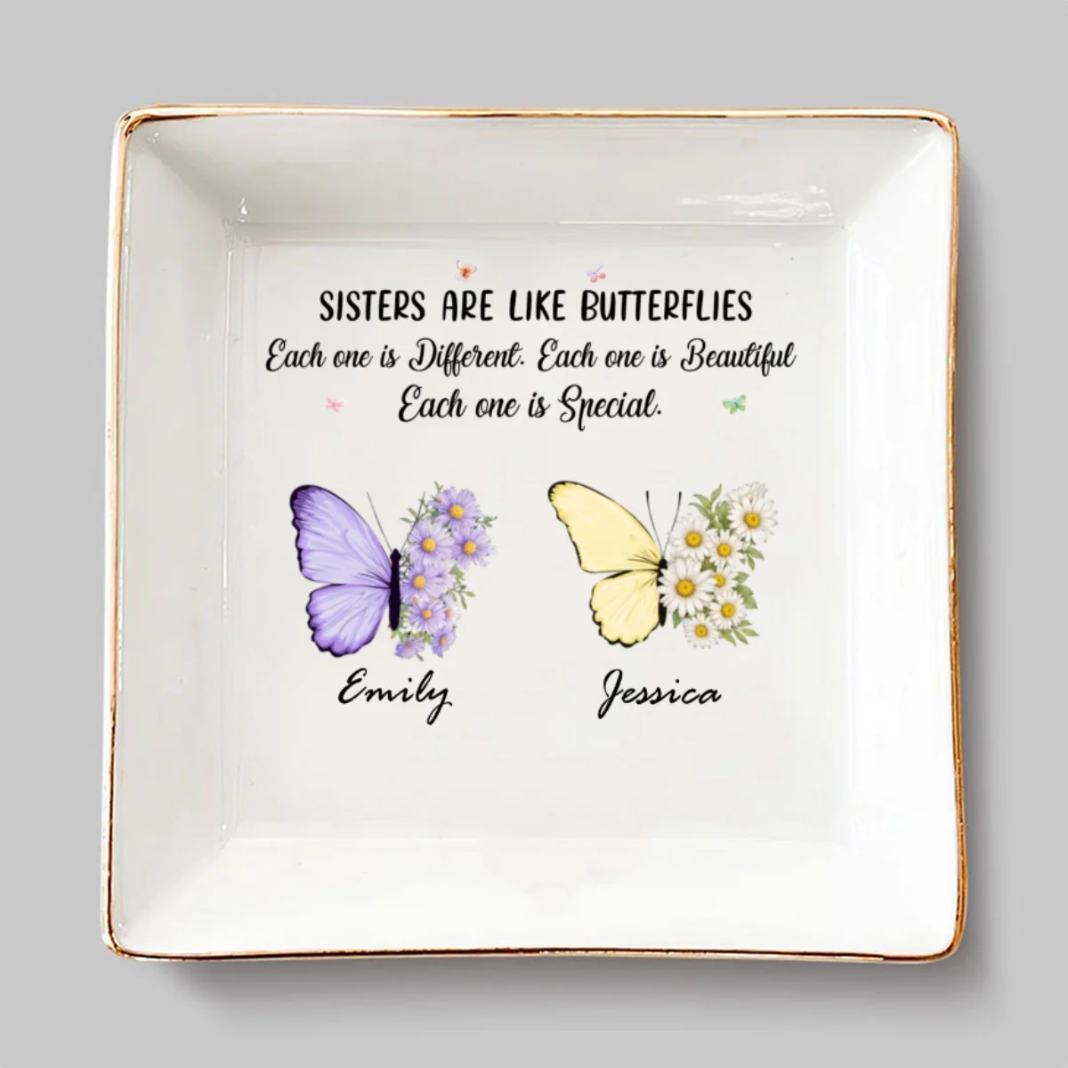 Butterflies Dance Sisters Shine - Personalized Custom Jewelry Dish - Image 7