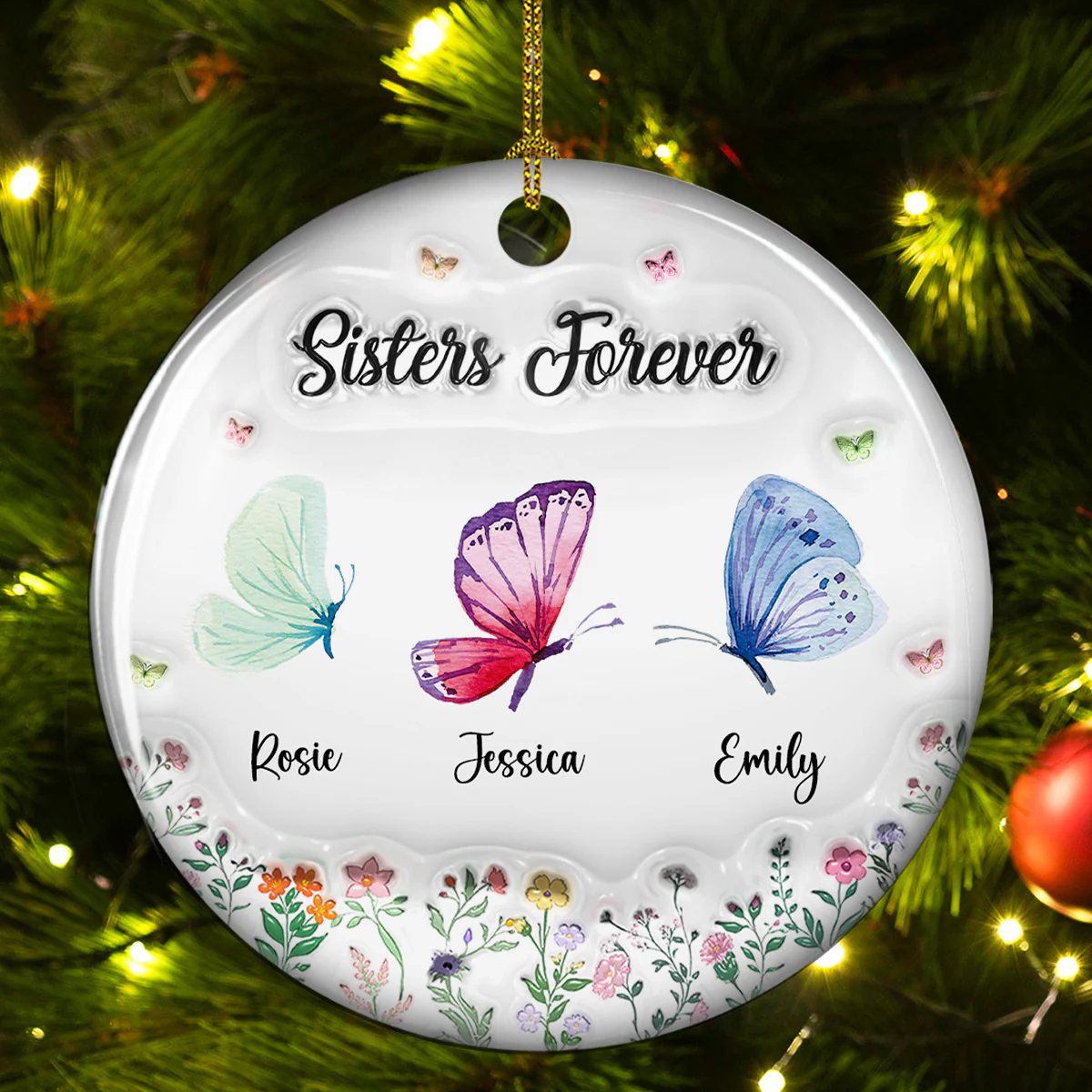 Butterfly Besties Forever - Personalized Custom 3D Inflated Effect Ceramic Ornament - Image 2