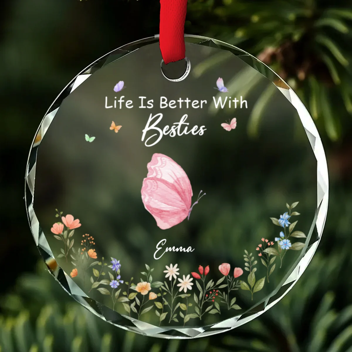 Butterfly Besties Forever - Personalized Custom Glass Ornament - Image 6