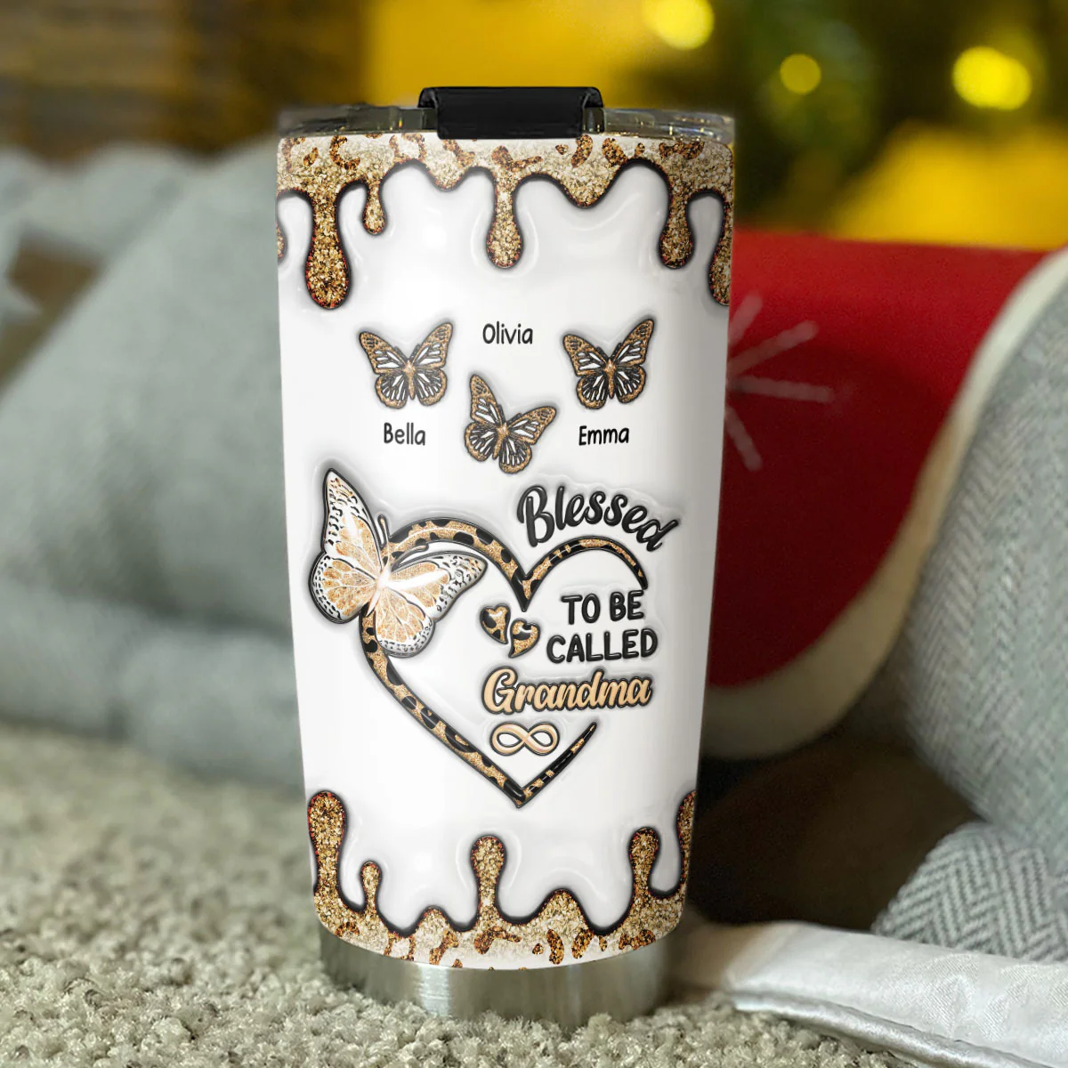 Butterfly Grammy - Personalized Custom 3D Inflated Effect Tumbler - Image 2