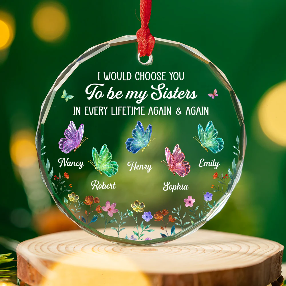 Butterfly Sisters - Personalized Custom Glass Ornament - Image 3