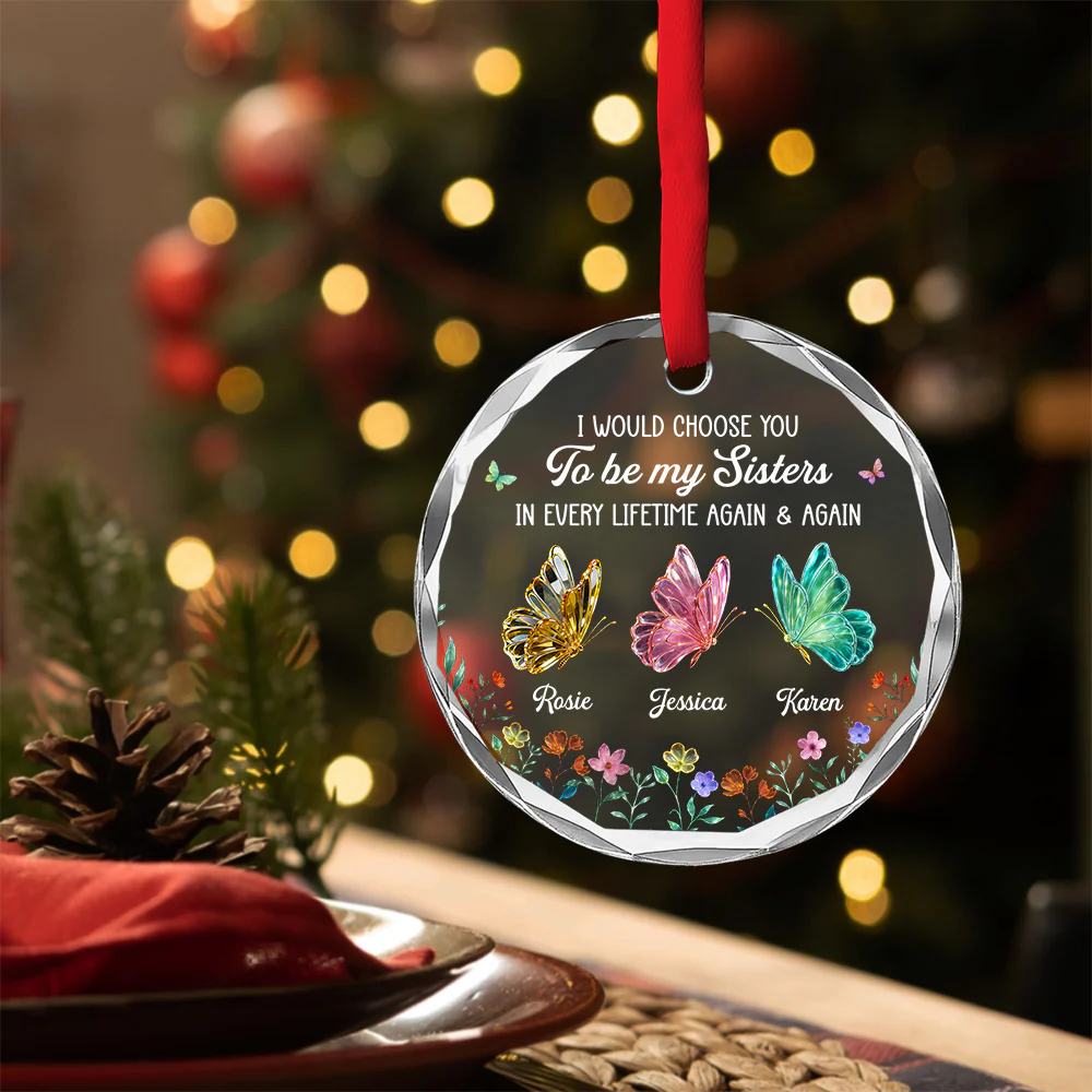 Butterfly Sisters - Personalized Custom Glass Ornament - Image 4