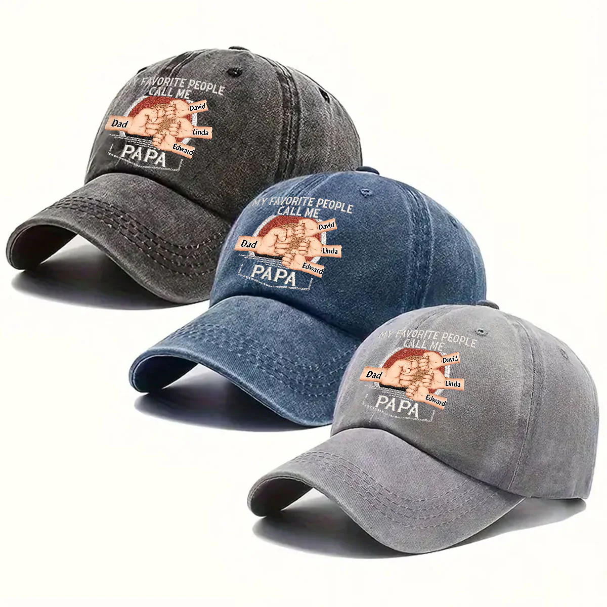 Call Me Papa - Personalized Custom Vintage Washed Denim Cap - Image 3
