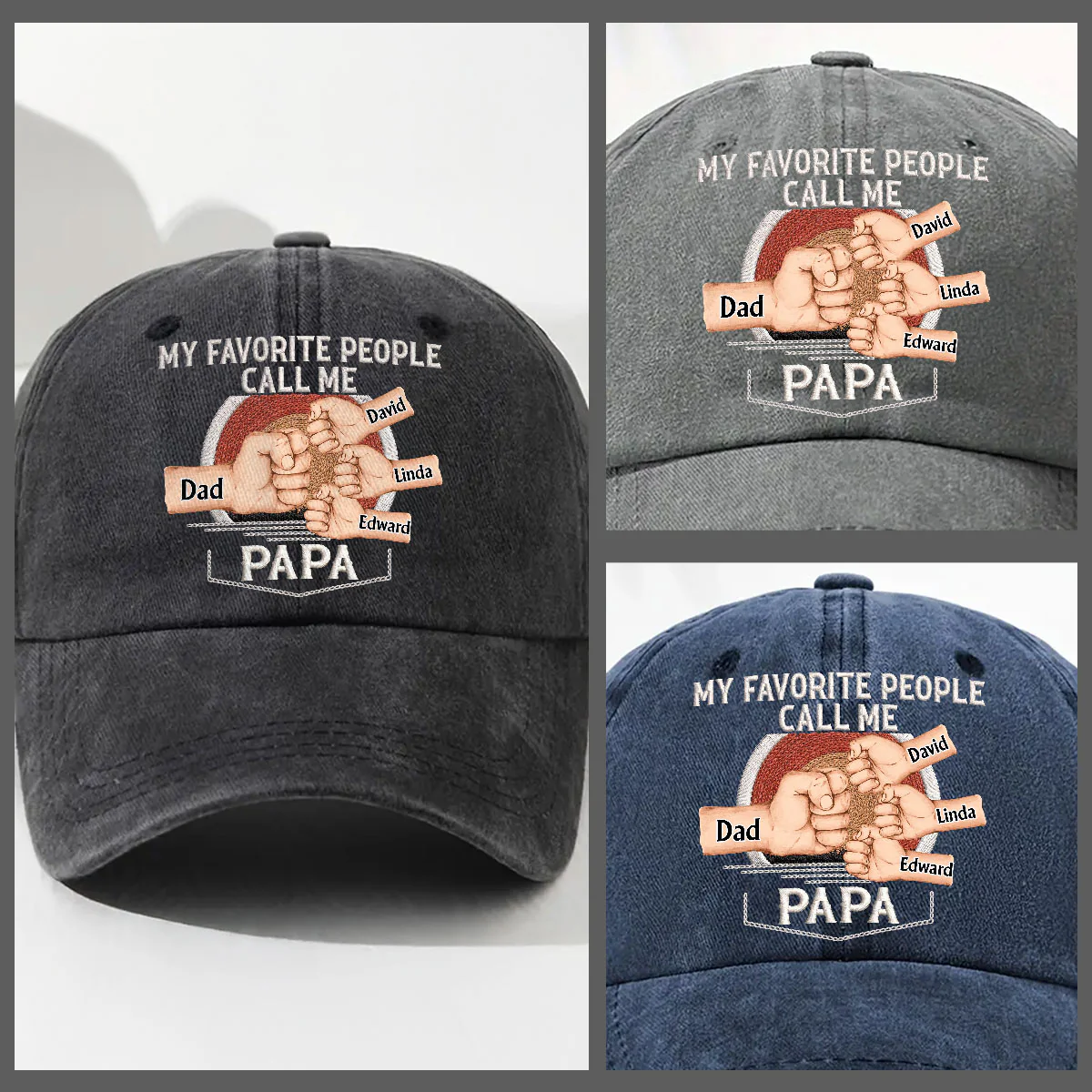 Call Me Papa - Personalized Custom Vintage Washed Denim Cap - Image 4