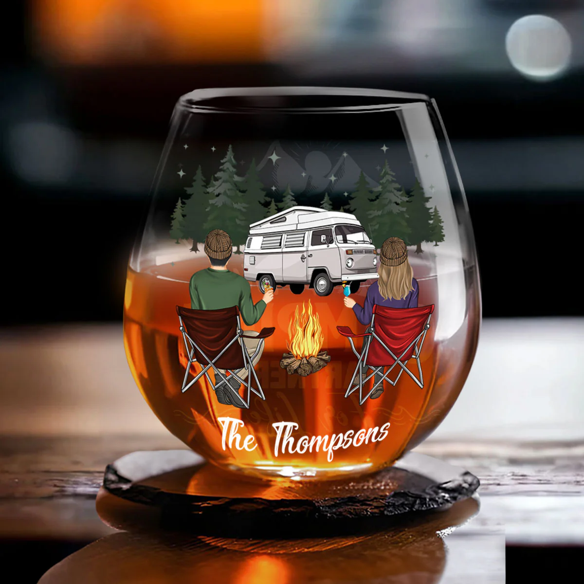 Camping Couple Husband And Wife - Personalized Custom Wine Glass - Image 4
