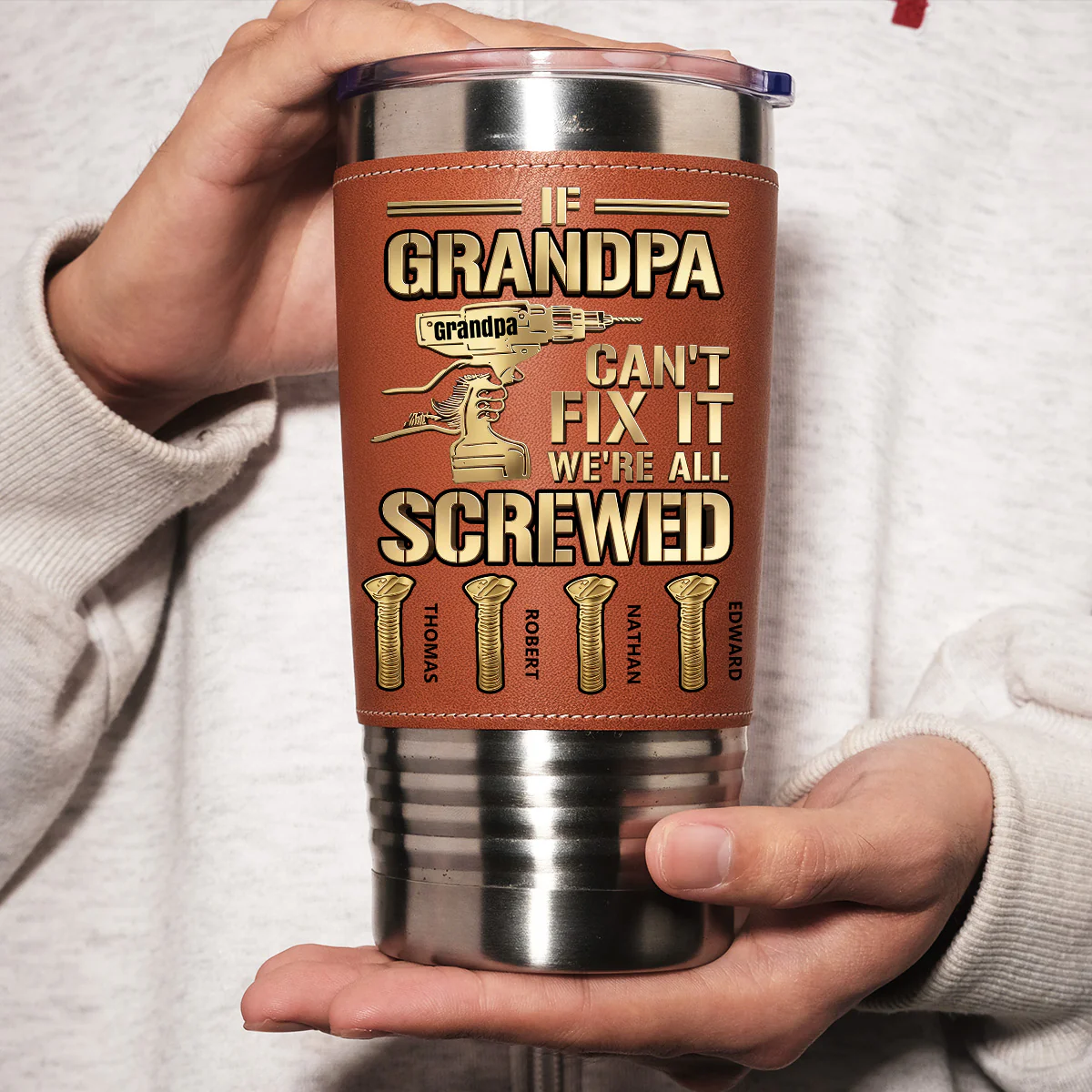Can Not Fix It Gold - Personalized Custom Leather Tumbler - Image 4
