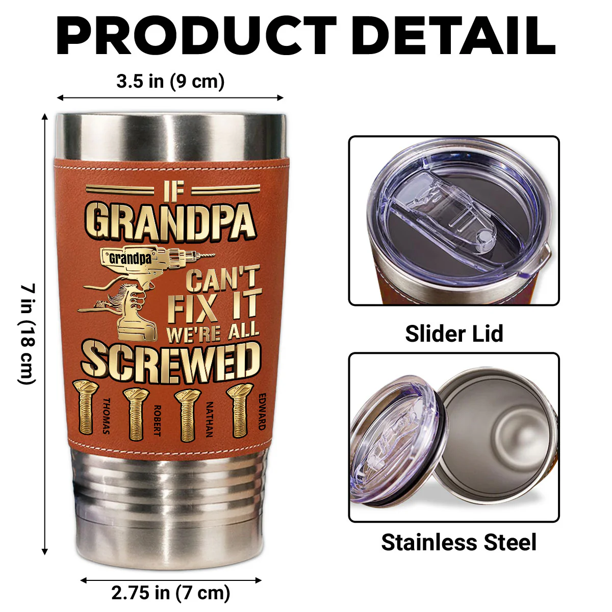 Can Not Fix It Gold - Personalized Custom Leather Tumbler - Image 5