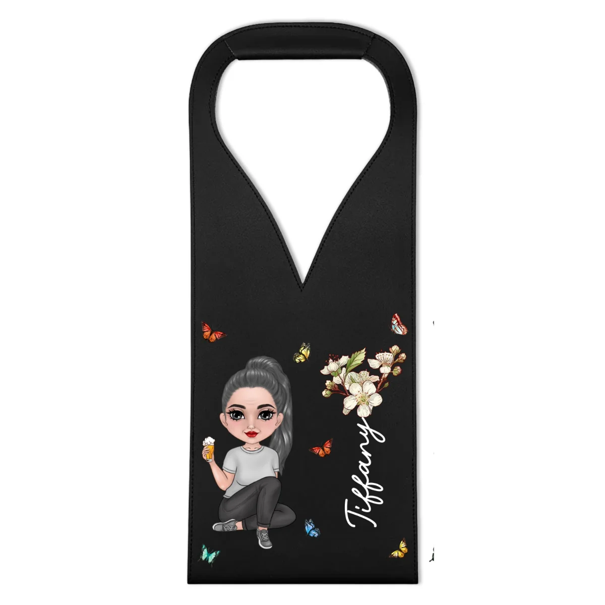 Cartoon Bloom Girl Charm - Personalized Custom Leather Wine Bag - Image 7