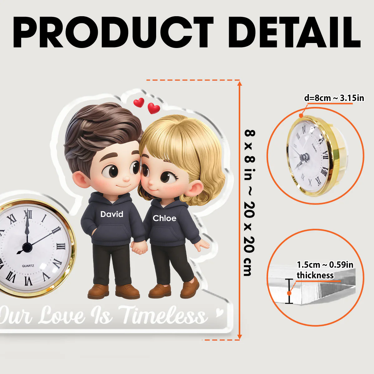 Cartoon Couple Holding Hands - Personalized Custom Acrylic Desk Clock Plaque - Image 6