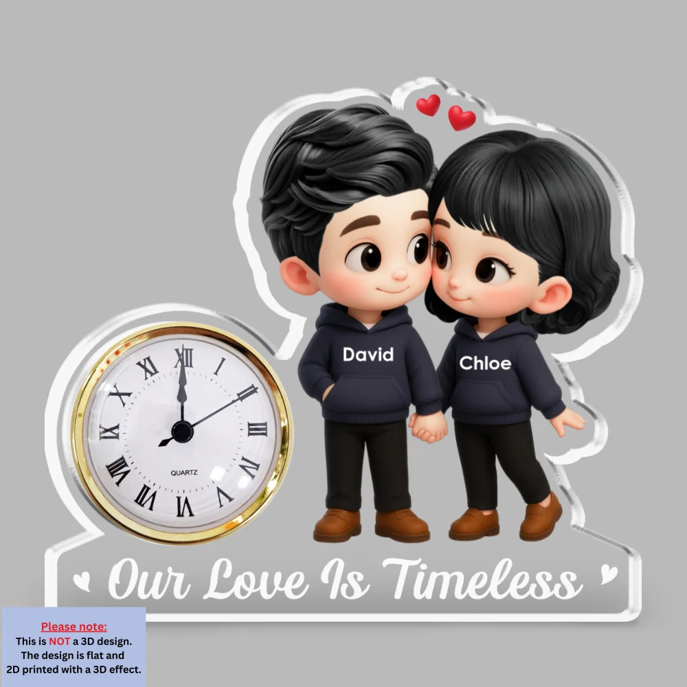 Cartoon Couple Holding Hands - Personalized Custom Acrylic Desk Clock Plaque - Image 7