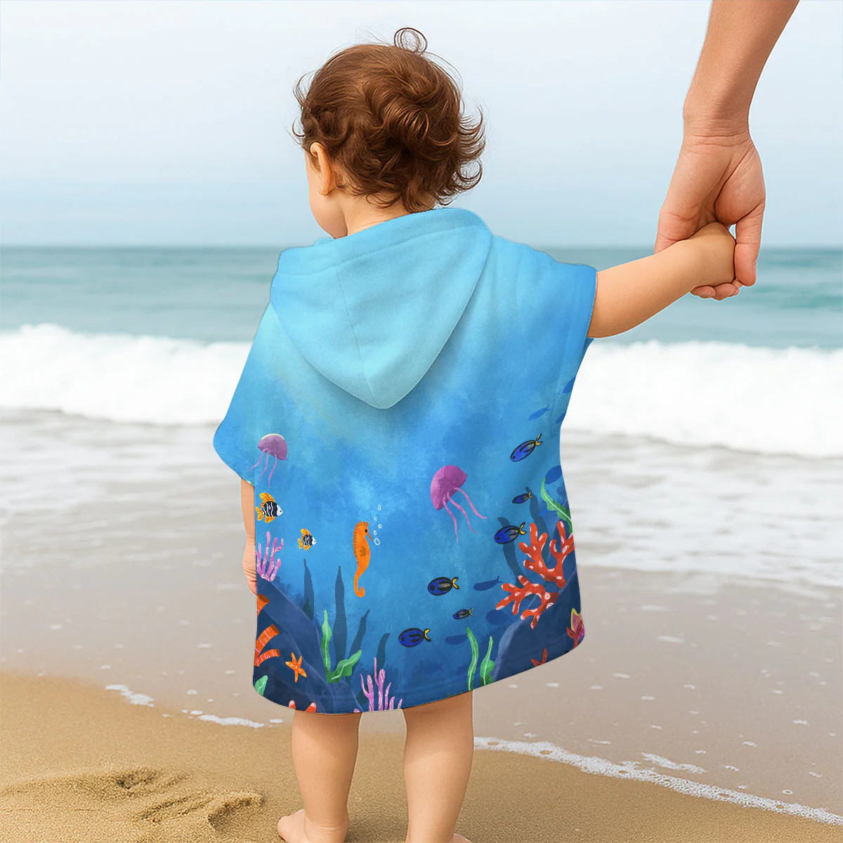 Cartoon Kid Character Marine - Personalized Custom Hooded Beach Towel - Image 3