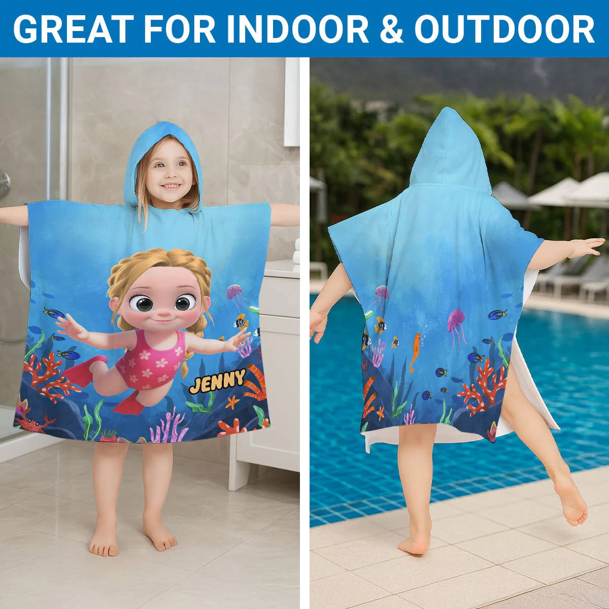 Cartoon Kid Character Marine - Personalized Custom Hooded Beach Towel - Image 5