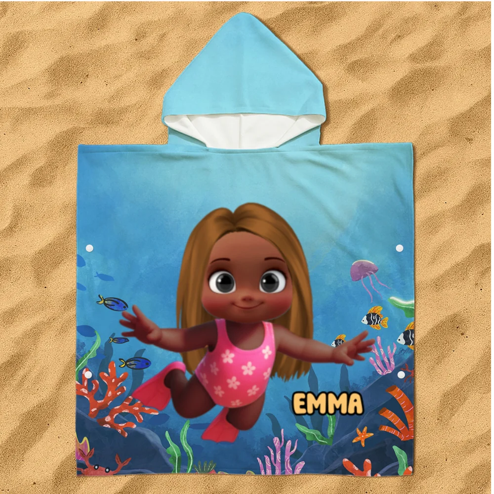 Cartoon Kid Character Marine - Personalized Custom Hooded Beach Towel - Image 7