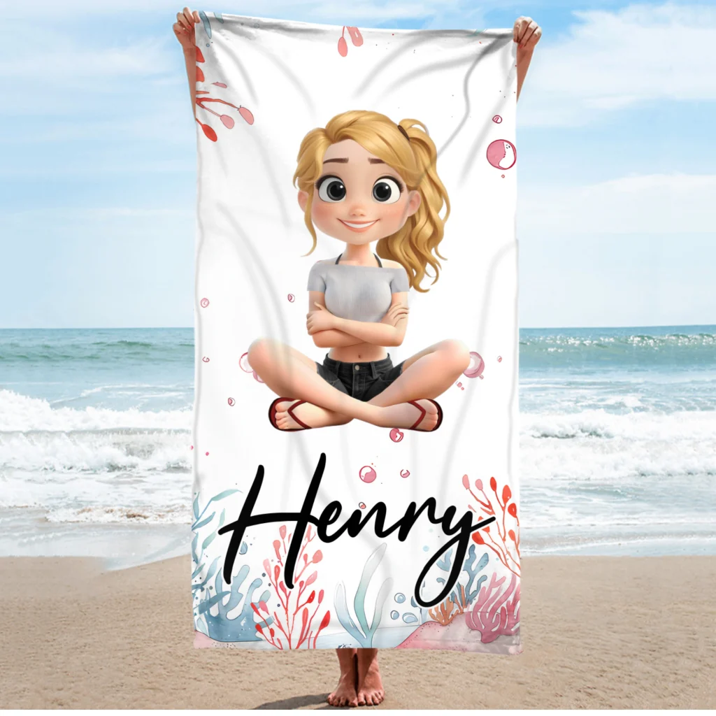 Cartoon Scuba Diver - Personalized Custom Beach Towel - Image 7