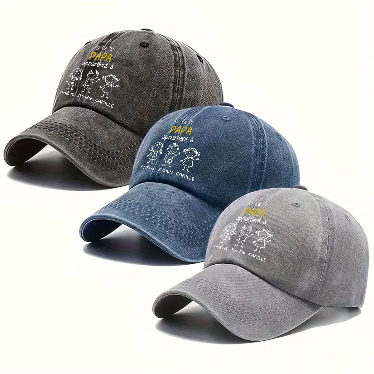 Casquette en Denim Délavé Personnalisée - Ce Papi Nous Appartient - Image 4