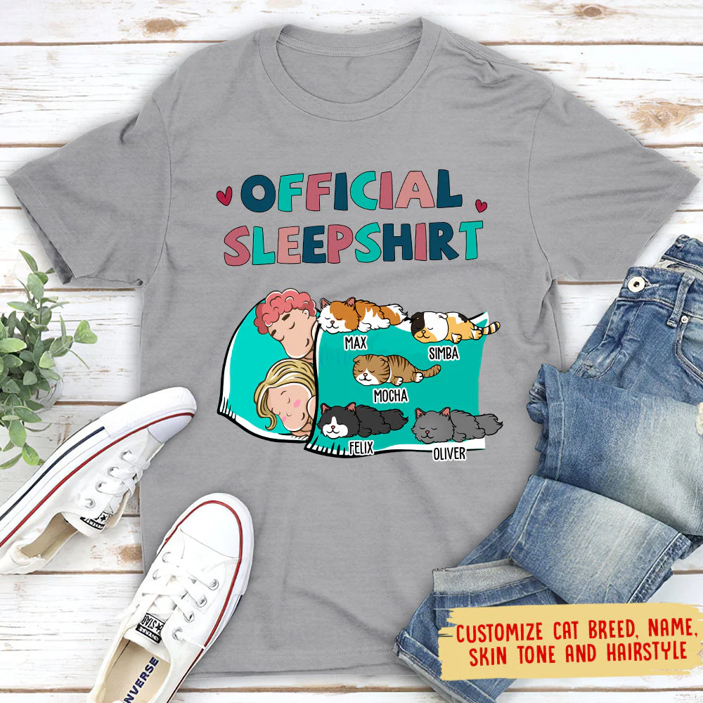Cat Official Sleepshirt For Couple - Personalized Custom Unisex T-shirt - Image 2