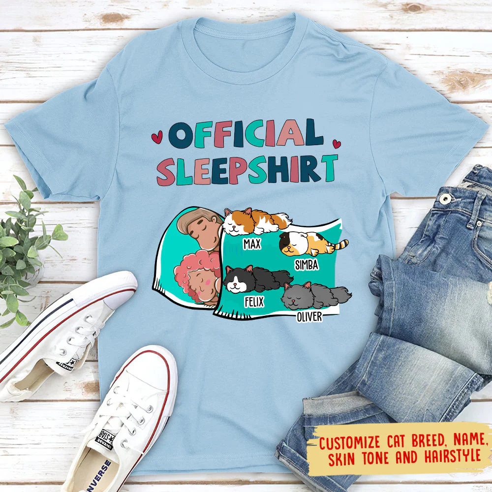 Cat Official Sleepshirt For Couple - Personalized Custom Unisex T-shirt - Image 3