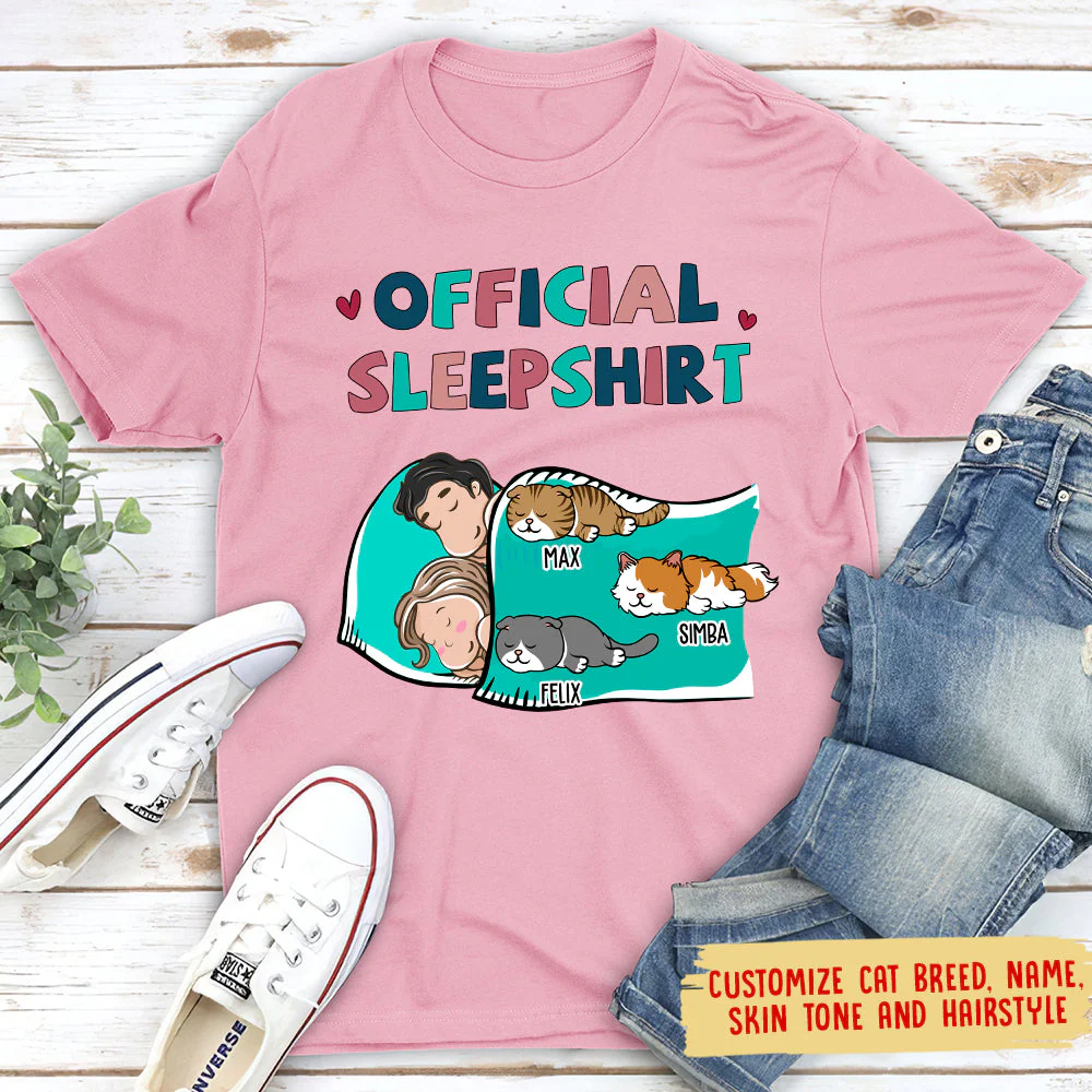 Cat Official Sleepshirt For Couple - Personalized Custom Unisex T-shirt - Image 4