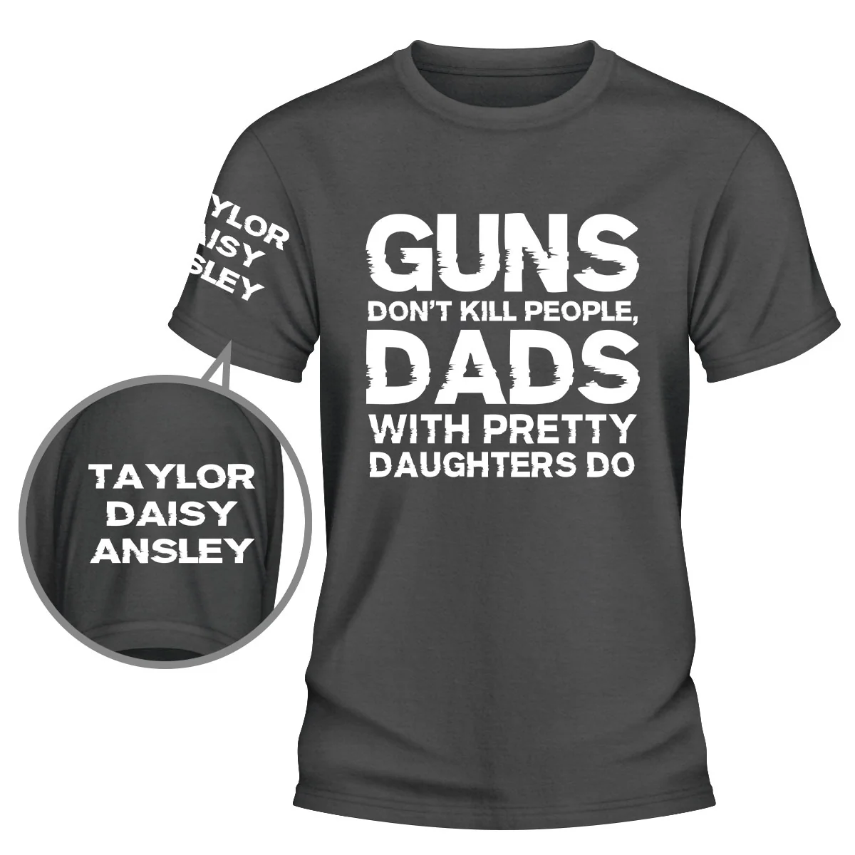 Cautious Of Dads With Daughters - Personalized Custom Shirt With Design On Sleeve - Image 2