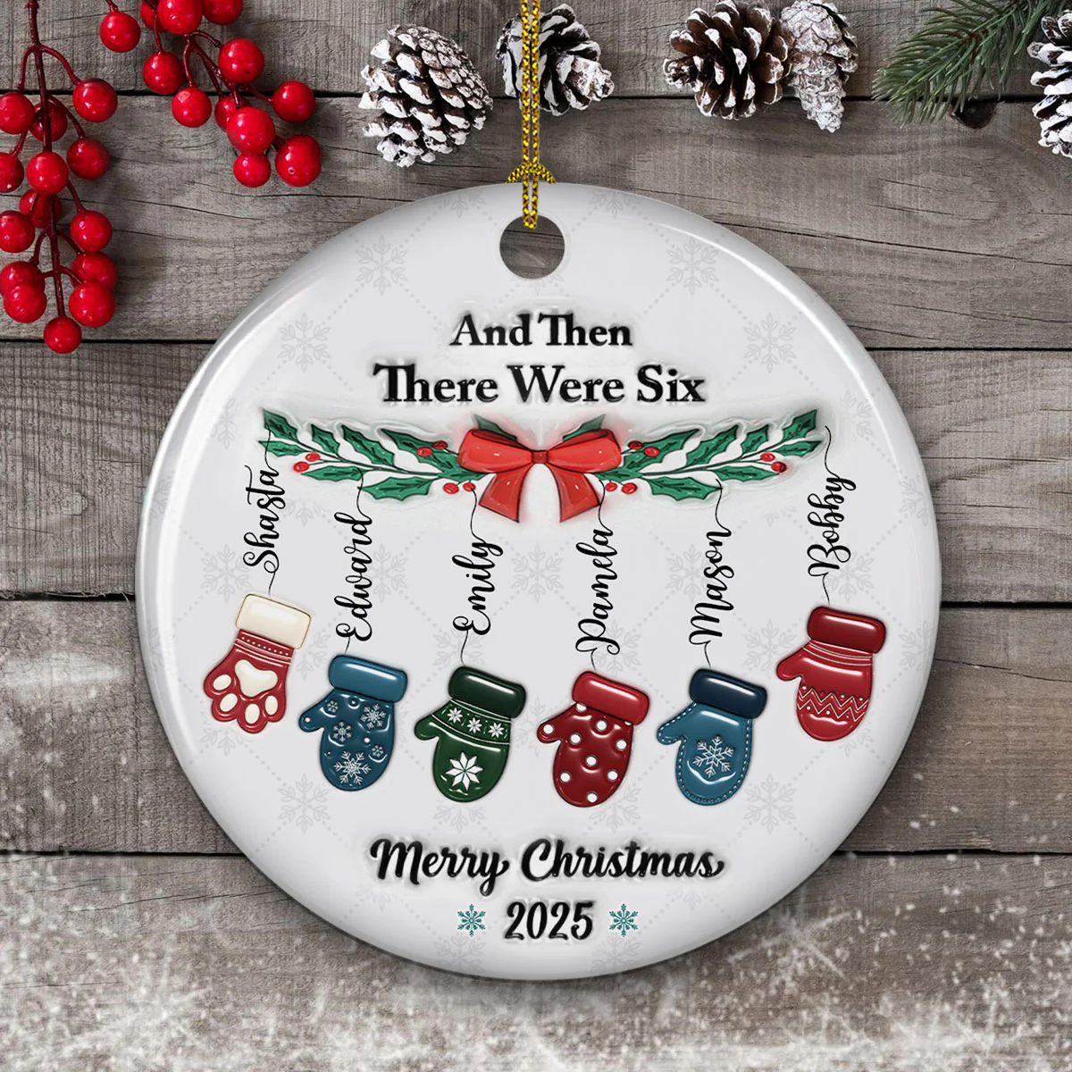 Ceramic Cozy Christmas Family - Personalized Custom 3D Inflated Effect Ceramic Ornament - Image 4