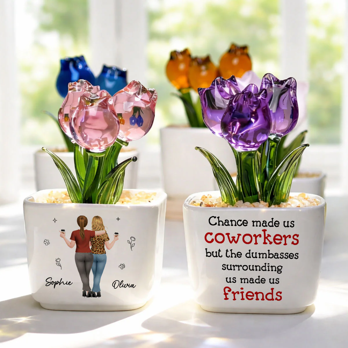 Chance Made Us Coworkers - Personalized Custom Glass Everlasting Tulips - Image 5
