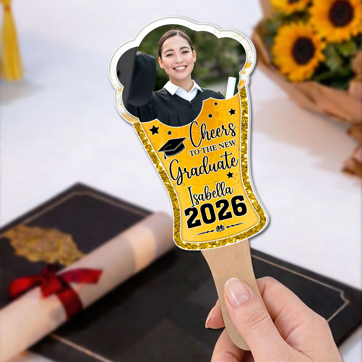 Cheers To The New Graduate - Personalized Custom Hand Fan - Image 3