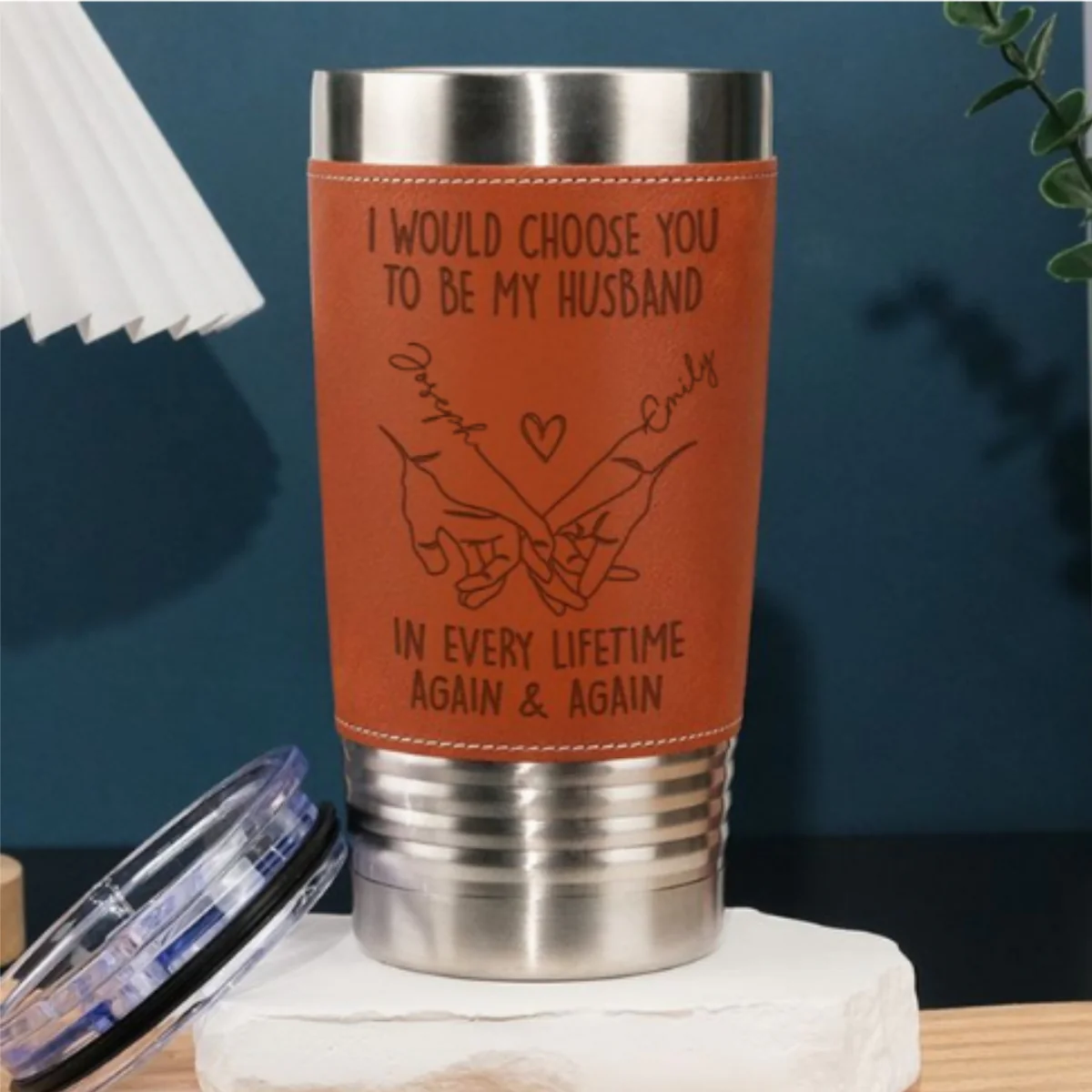 Choose You To Be My Forever - Personalized Custom Engraved Leather Tumbler - Image 6