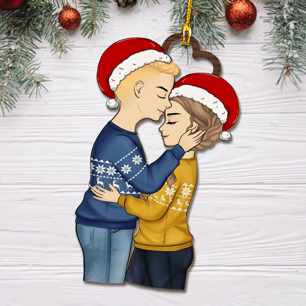 Christmas Couple Side View I Choose You - Personalized Custom Wood Ornament - Image 3