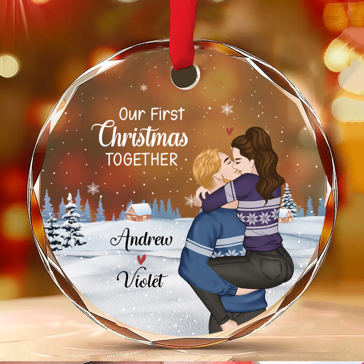 Christmas Together Couple - Personalized Custom Glass Ornament - Image 2