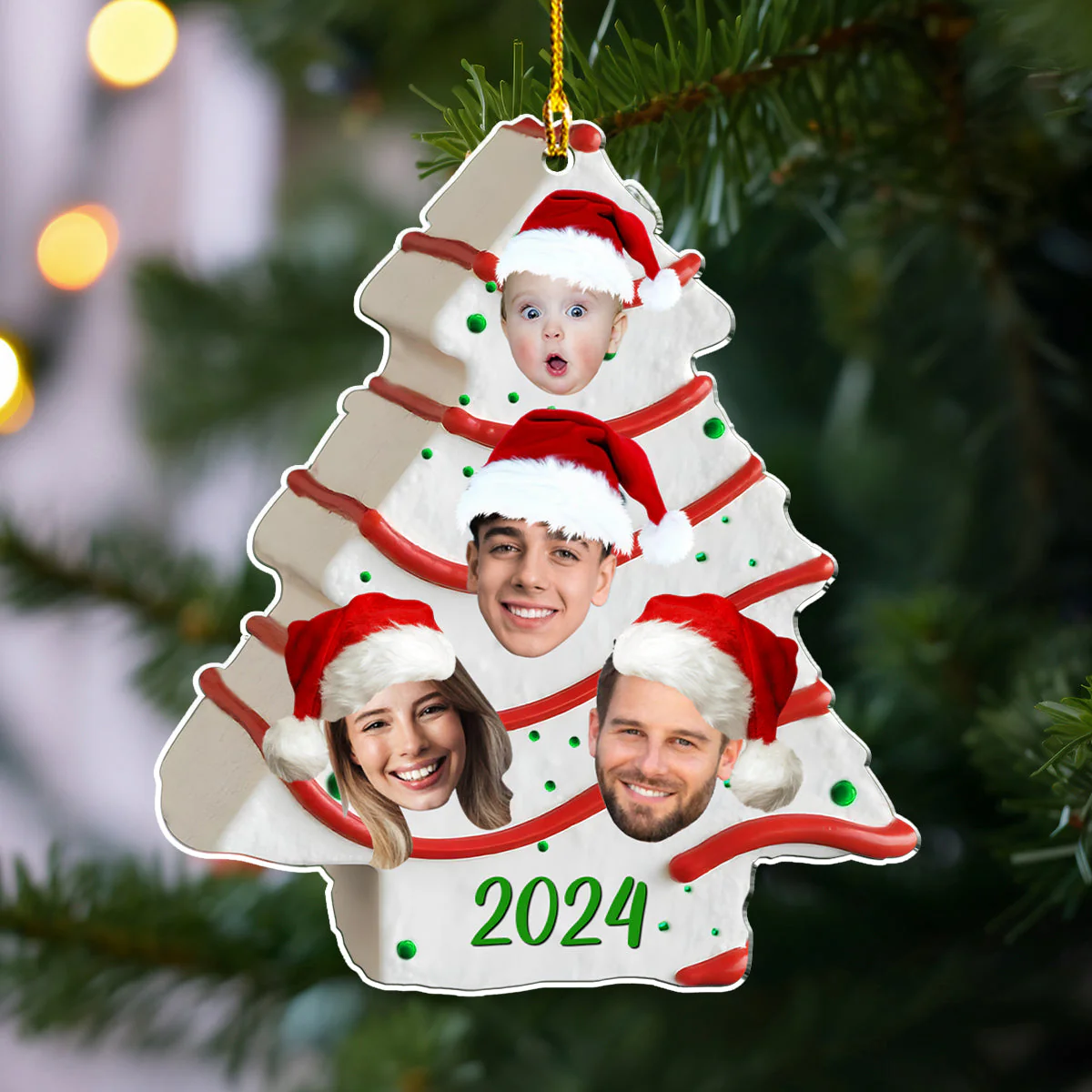 Christmas Tree Cake Photo Family - Personalized Custom Acrylic Ornament - Image 5