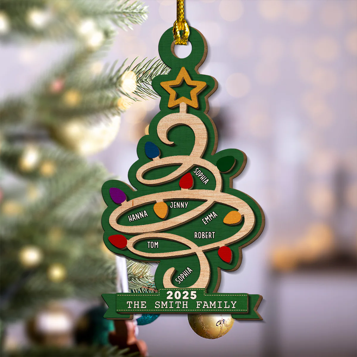 Christmas Tree Family Custom Name 2025 - Personalized Custom 2-layered Wood Ornament - Image 5