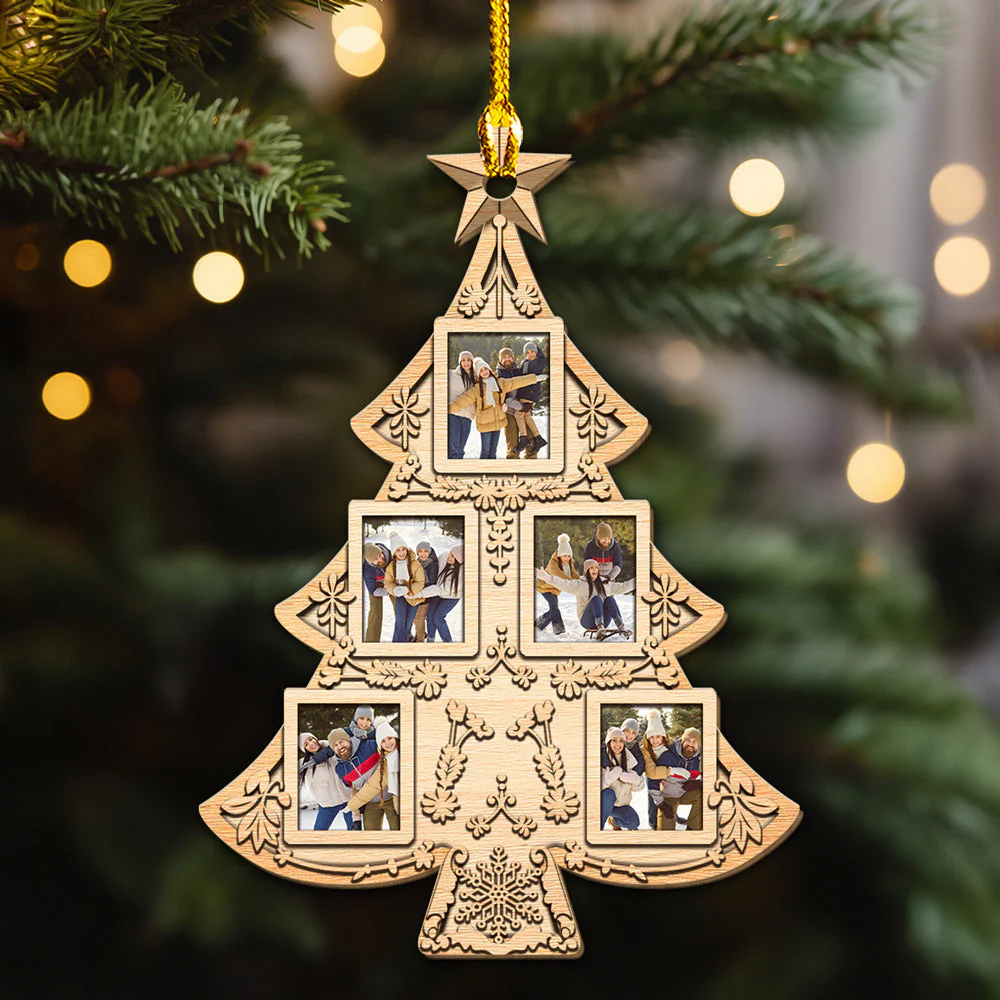 Christmas Tree Family - Personalized Custom Wood Ornament - Image 3