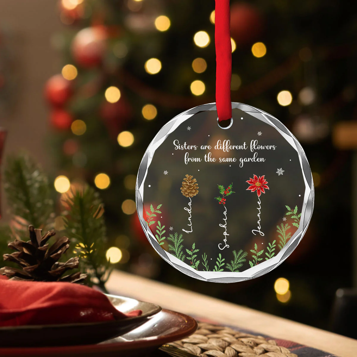 Christmas With My Sister - Personalized Custom Glass Ornament - Image 3